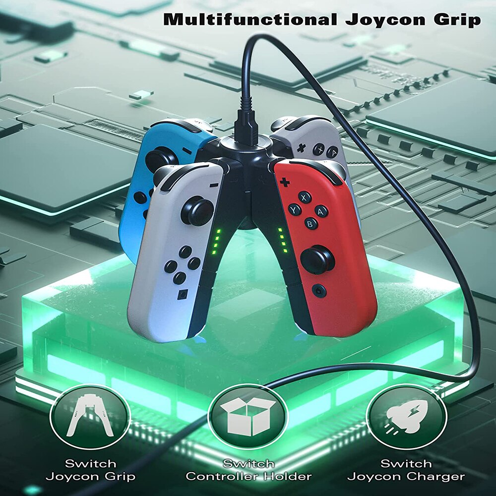3 In 1 Joycon Charger Grip for Nintendo Switch/ Oled Controller Charger Led Indicator Charging Dock Station Handle Grip
